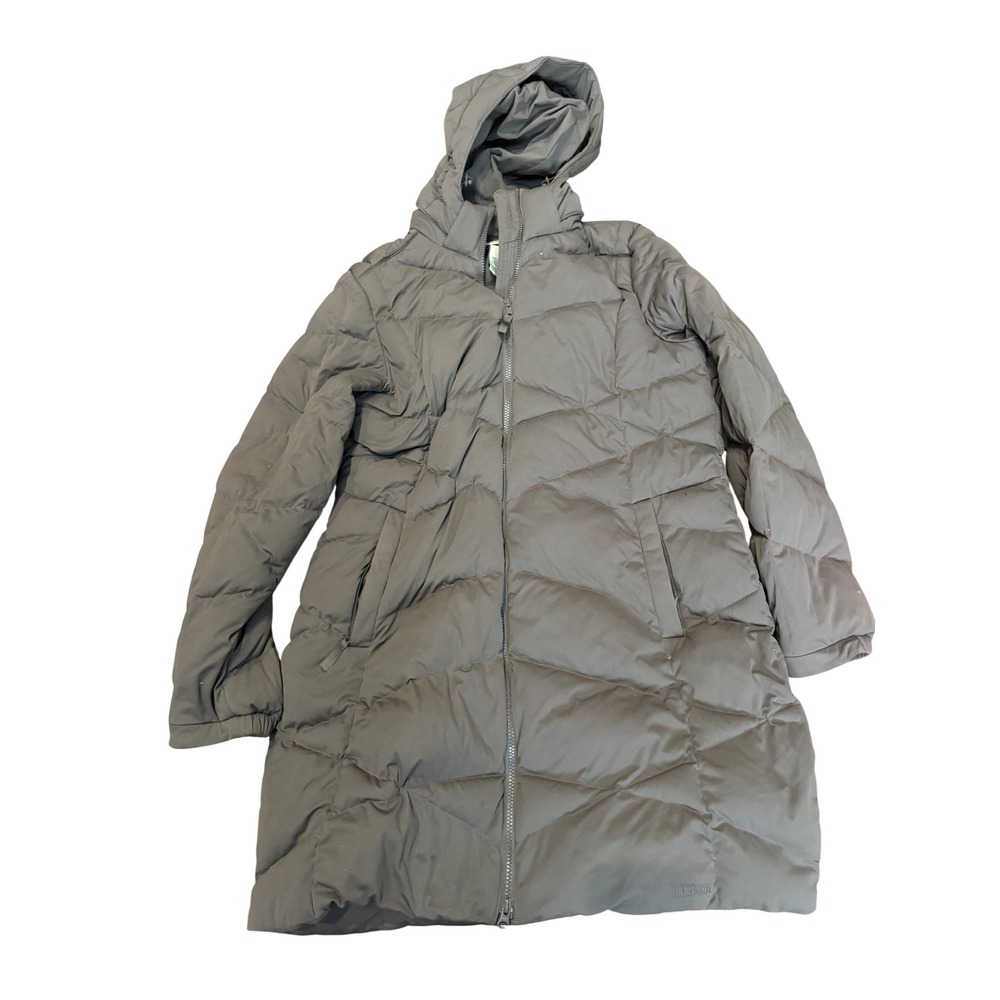 LL Bean Womens Ultrawarm Down Coat Gray Hooded Puffer Parka Jacket Large 505262